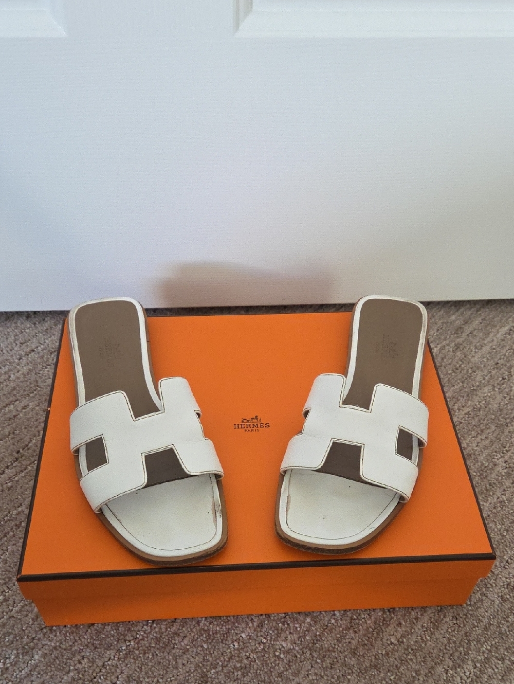 White Oran Leather Slide Sandals